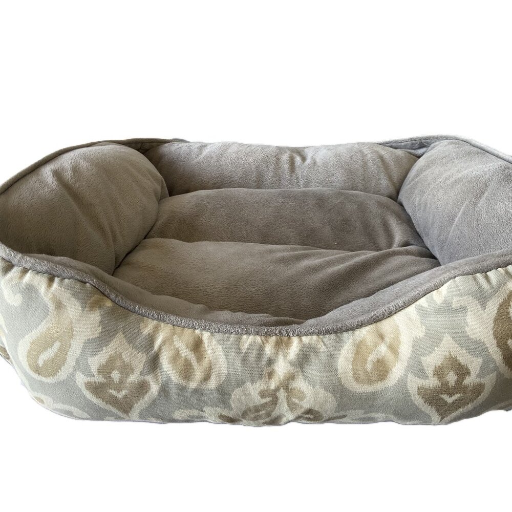 Plushy Bolster Sm Dog/Cat Bed Damask/Ikat Pattern Top 17”X22” Bottom 13”X17”